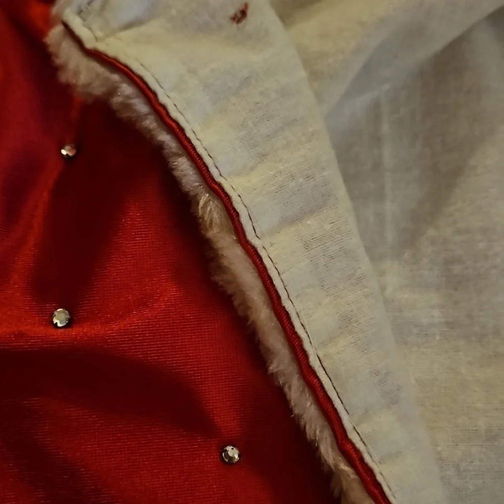 VTG 1960s HANDMADE Red Satin Rhinestone Faux Fur Christmas Portrait Outfit